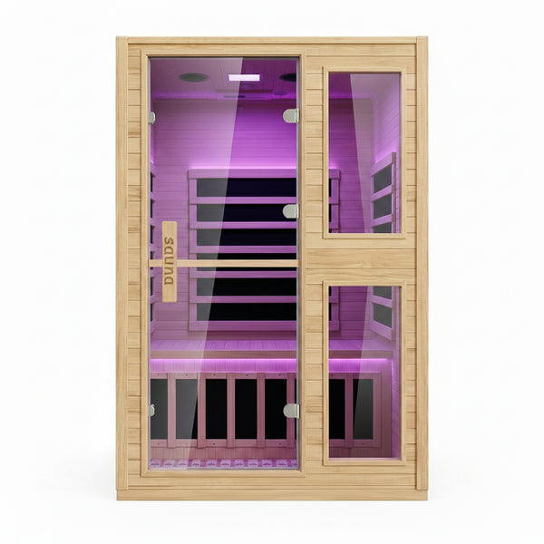 2 Person Far Infrared Sauna with Smart APP Control, Canadian Hemlock Wood Indoor Sauna Room, 2000W Low EMF Fast Heating Home Dry Sauna, 7 Color Chromotherapy, Bluetooth Speakers for Relaxation